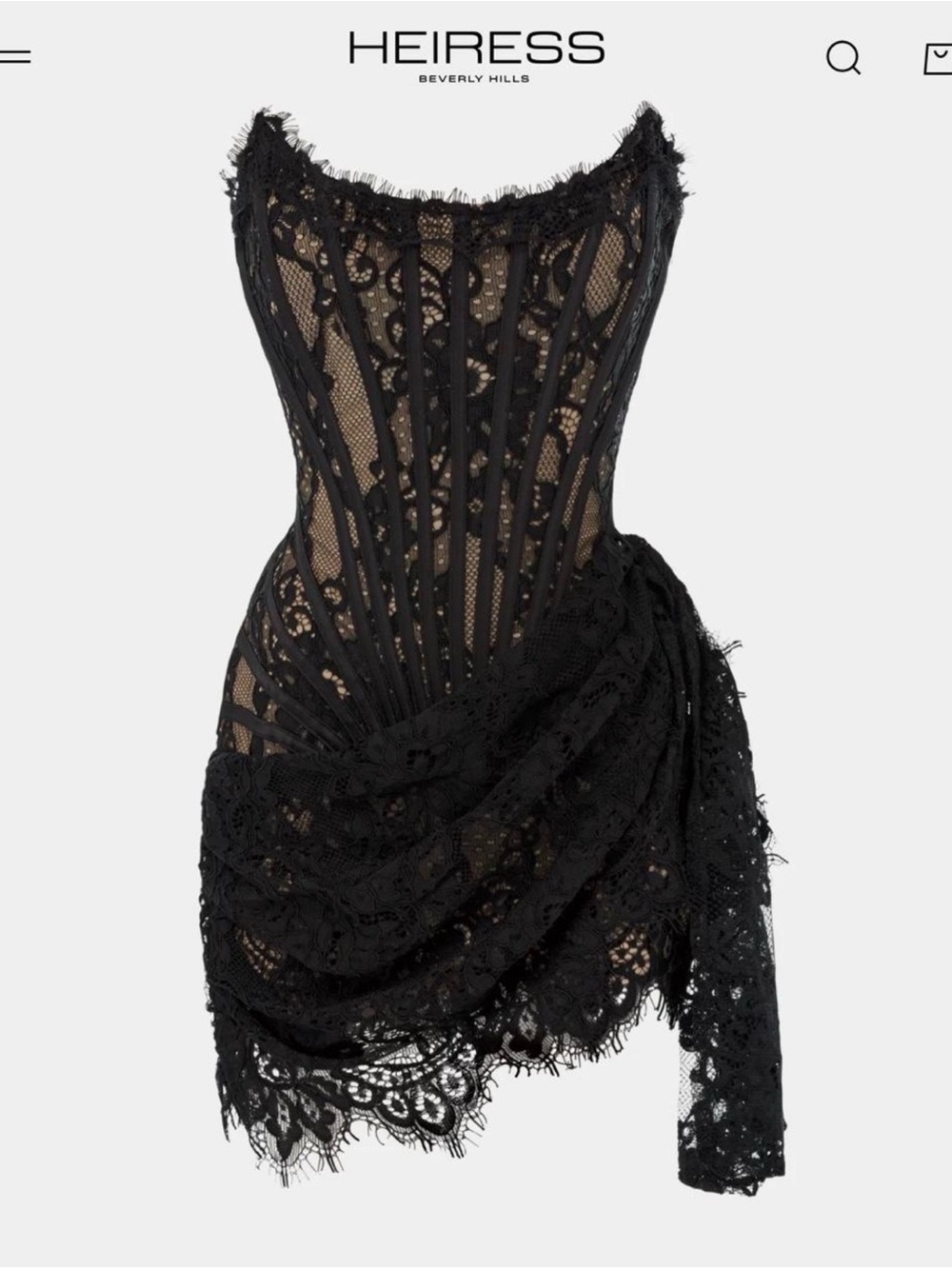 LKN Heiress Black Lace Corset Mini Dress - Size S